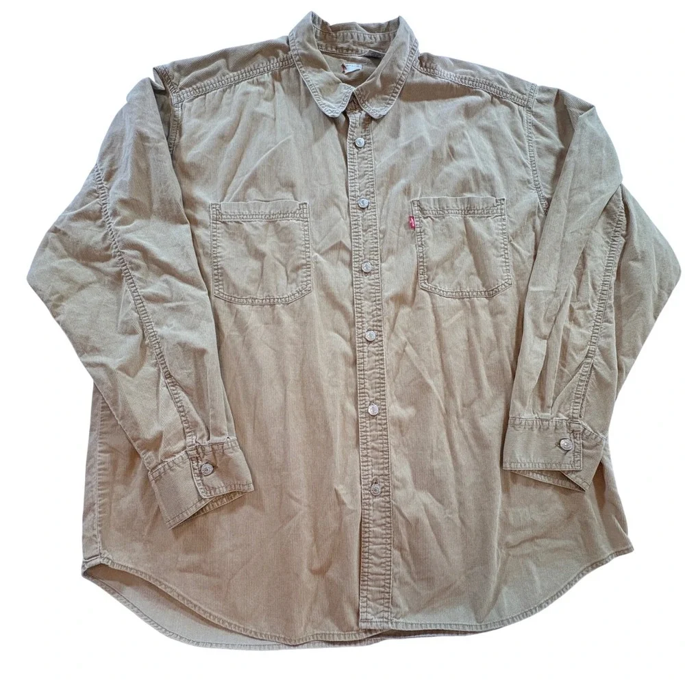 Levi's Corduroy Shirt Mens XL Tan Khaki Long Sleeve Button Down Workwear Casual